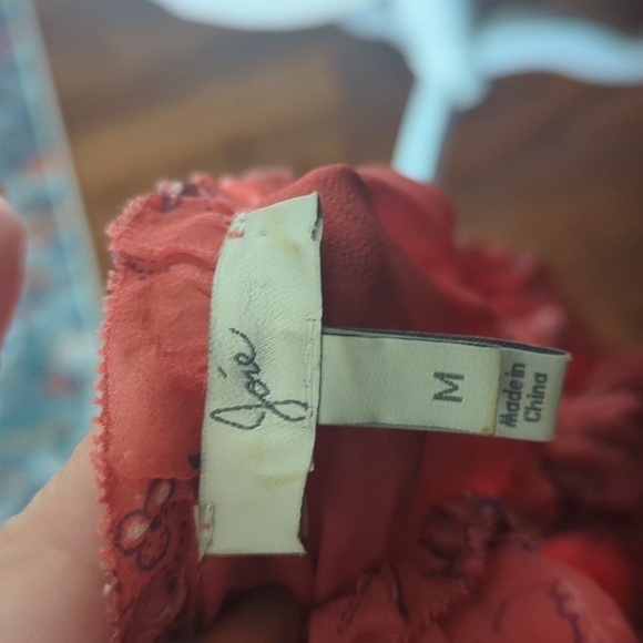 Joie 100% Silk Coral Pink Print Sheer Tiered Halter Midi Flowy Sundress Sz M - Picture 10 of 14